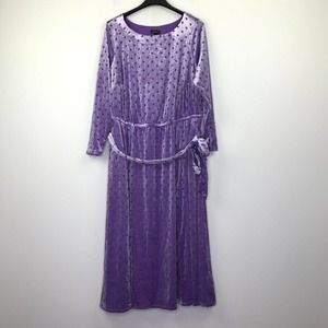 Torrid Women's 1 Dress Purple Polka Dot Midi Burnout Velvet Boatneck Belted NWT